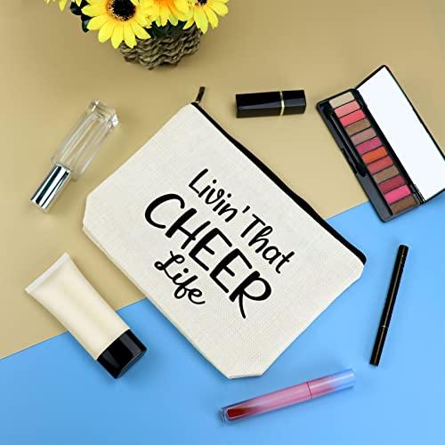 Mikela Cheerleading Gift Cheer Makeup Bag for Girls Women Cheerleader Gift Cheer Life Cosmetic Bags Cheer Team Gift Cheer Mom Gift Travel Make Up Bag Christmas Mother's Day Birthday Gift Cosmetic Pouch