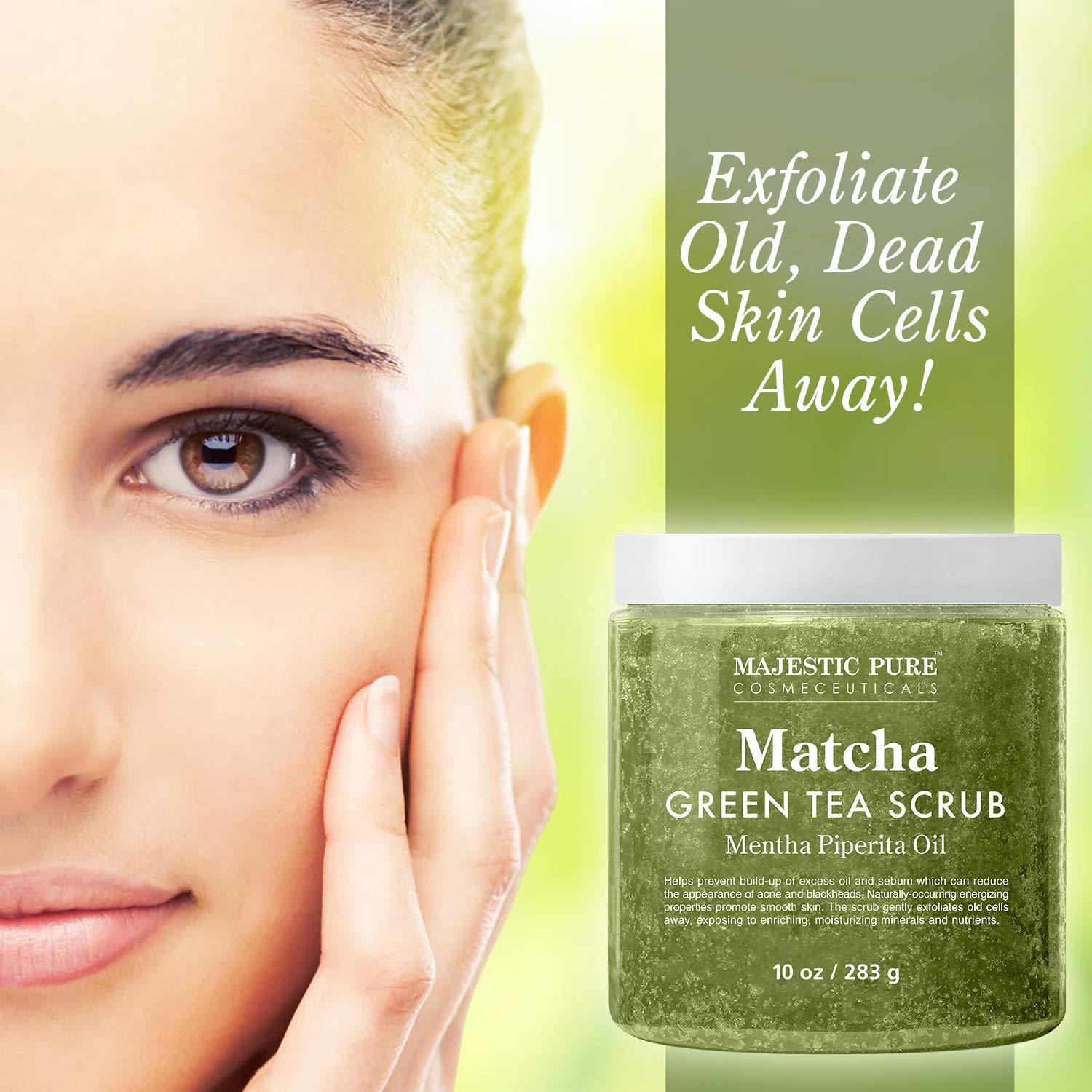 MAJESTIC PURE Majestic Pure Matcha Green Tea Body Scrub for All Natural Skin Care - Exfoliating Multi Purpose Body and Facial Scrub Moisturizes and Nourishes Face and Skin - 10 oz - Great Gift for Her