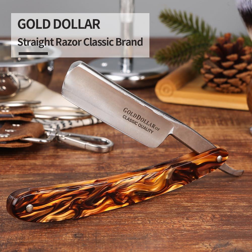 Gold Dollar Gold Dollar Retro Shaving For Men Acrylic Handle Straight Razor Barber Shaving Ready Without Stabilizer Scraper Cloth Kit