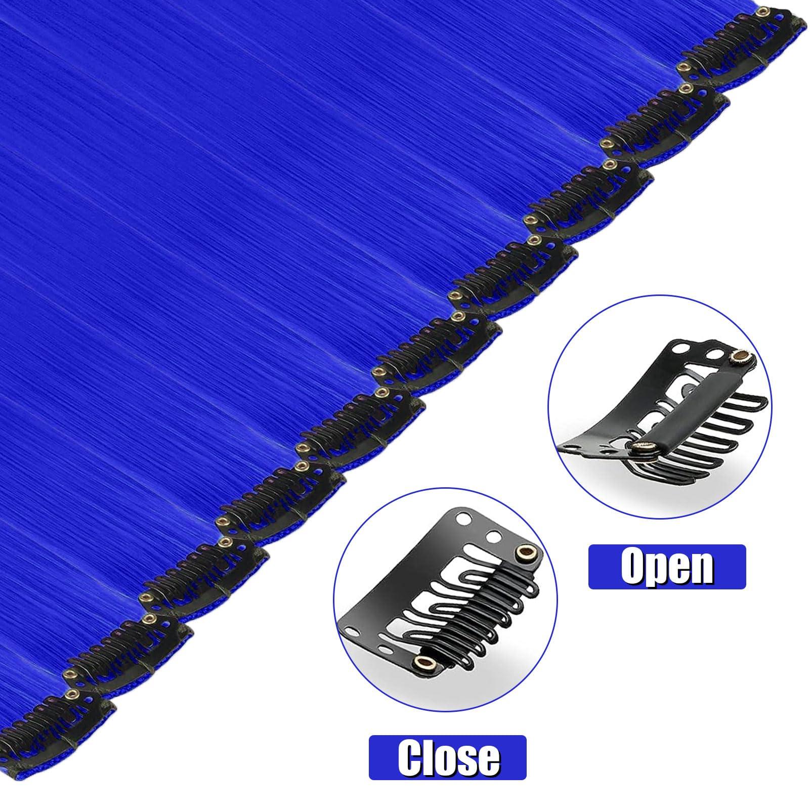 Olldag 12 PCS Blue Hair Extensions Clip in, 20 Inch Colored Hair Extensions Party Highlights Long Straight Synthetic Hairpieces for Women Kids Girls