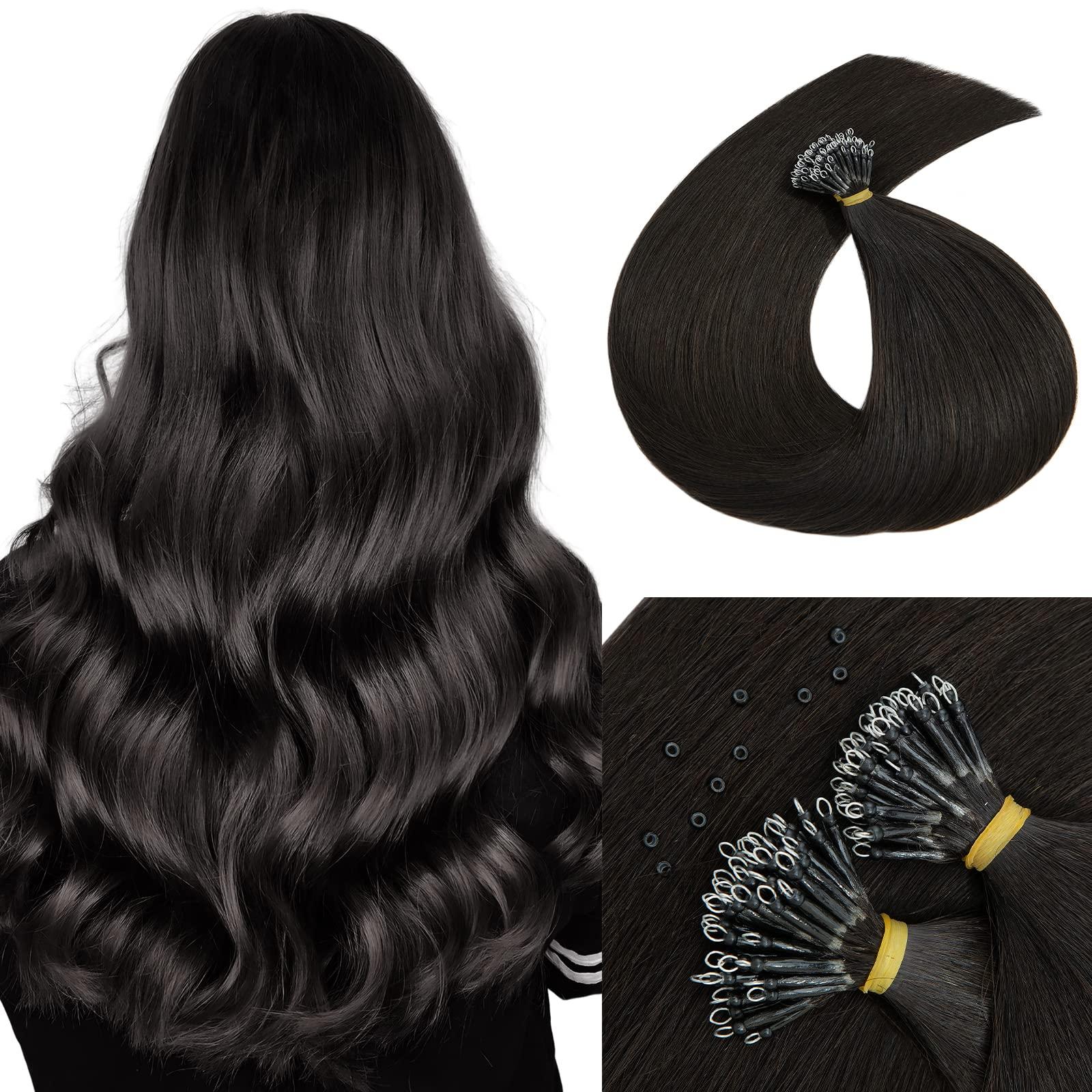 MY-LADY MY-LADY Nano Bead Hair Extensions Human Hair Invisible Nano Ring Hair Extensions Pre Bonded Cold Fushion Natural Nano Tips Extensions 50 Strands 50g 20 Inch #1B Natural Black