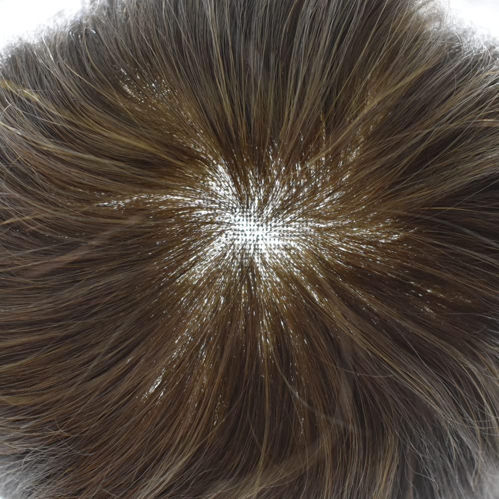 Generic Toupee For Men Swiss Lace Hair System Real Human Hair Piece Swiss Lace Front Mens Toupee Bleached Knots Natural Hairline Men Hair Replacement Sytems US Stock. (8X10\"-90% light to medium density, 5# MEDIUM LIGHT BROWN)