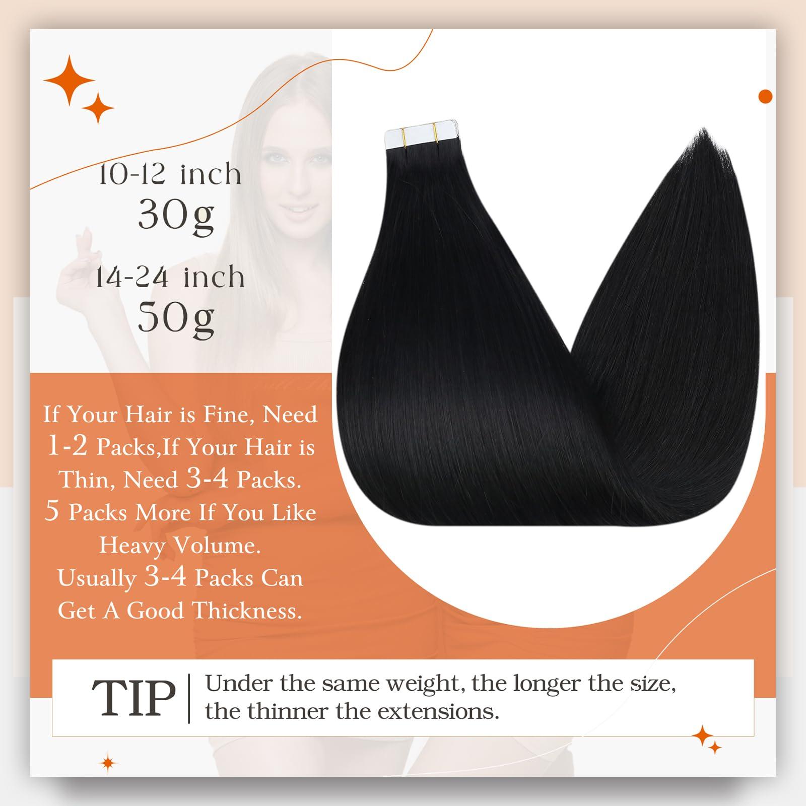 Full Shine Full Shine 28 Inch Hair Extensions Real Human Hair 200 Grams Jet Black Straight Hair Extensions Clip ins And Tape ins Jet Black Invisible Hair