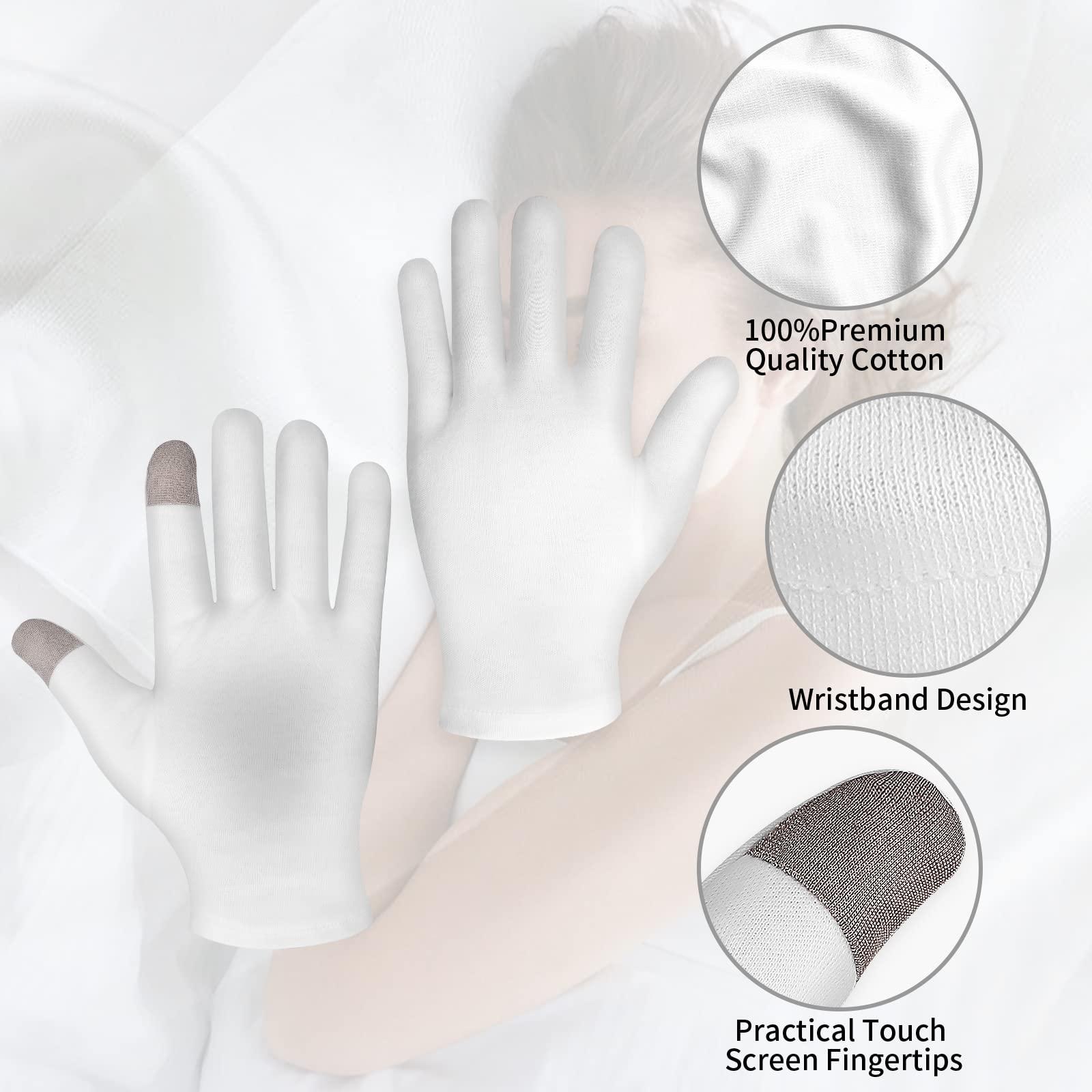 Sibba 4 Pairs Touch Screen Moisturizing Gloves White Cotton Moisturizing Gloves Overnight Bedtime Heal Eczema Sleeping Lotion Hand Spa Treatment Gloves Repair Rough Cracked Dry Chapped Hands Skin