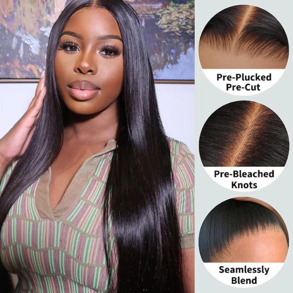Beauty Forever Beauty Forever 13x4 Pre-Everything Glueless Frontal Straight Lace Front Wigs Human Hair,Bye Bye Knots Pre Bleached Ear to Ear Pre Cut Lace Wig Pre Plucked 150% Density 18inch