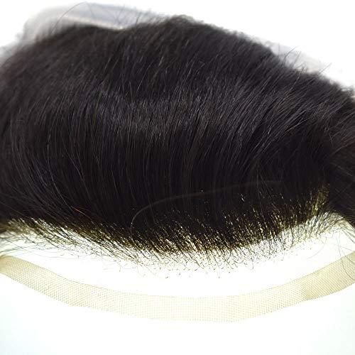 LHC HAIR LHC HAIR Fine Mono Mens Toupee 100% Black Indian Remy Human Hair Wigs Welded Mono Systems Lace Poly PU Hairpieces Custom Hand-Tie Units (10"*8", 1B# Off/Natural Black - 130% Medium Density)