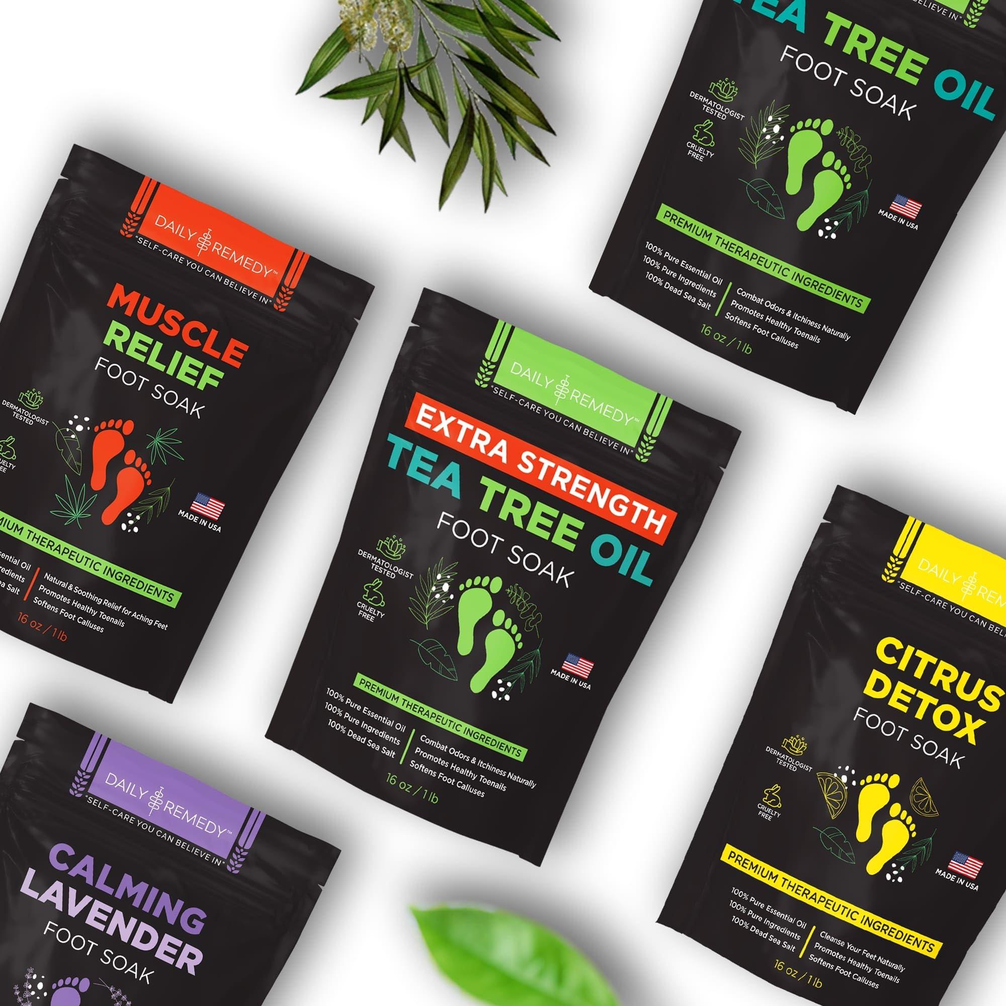 DAILY REMEDY EXTRA STRENGTH Tea Tree Oil Foot Soak with Epsom Salt - Made in USA - for Toenails, Athlete\'s Foot, Itchy Feet, Stubborn Smelly Foot Odor, Pedicure, Foot Calluses & Soothes Sore Tired Achy Feet-2 Pack