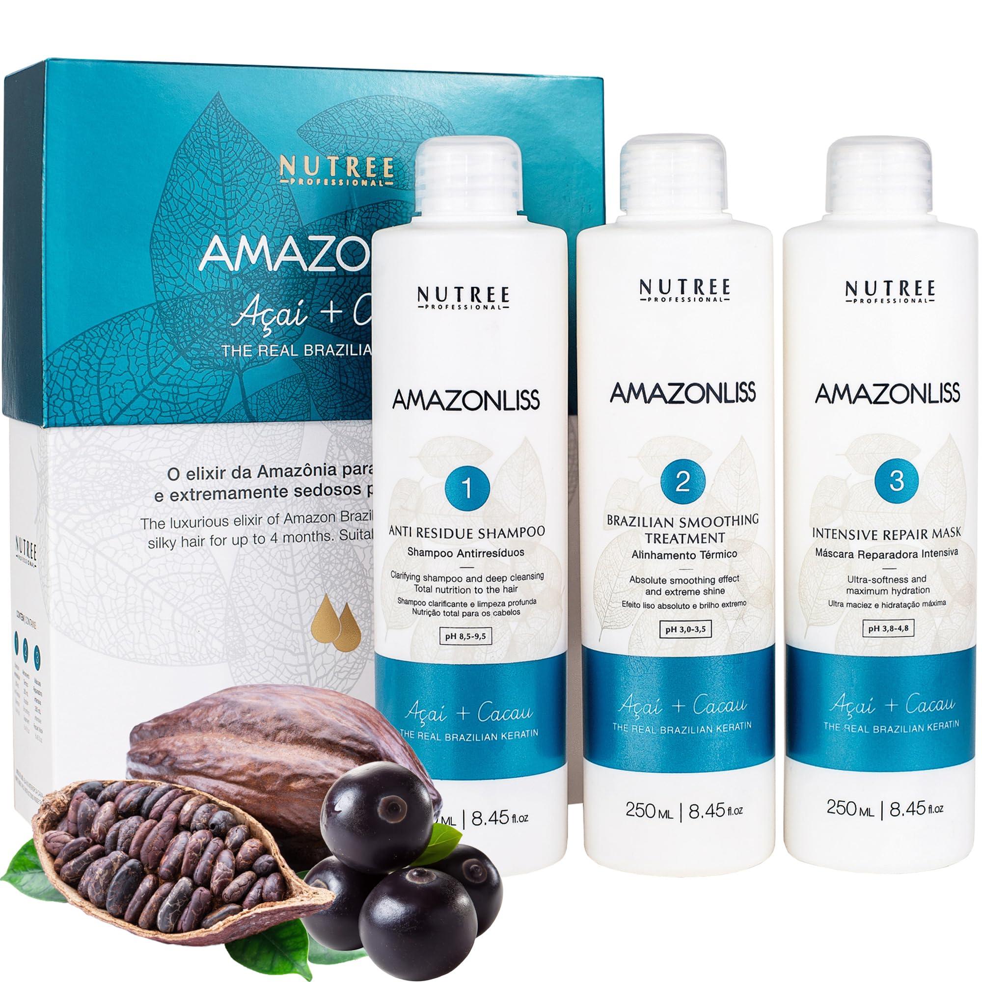 Amazonliss Amazonliss Keratin Hair Treatment Set 8.45 Fl Oz - Natural Ingredients ACAI, Smooths, Softens, Moisturizes, Adds Shine, Reduces Frizz. Ideal for Dry and Damaged Frizzy Hair.