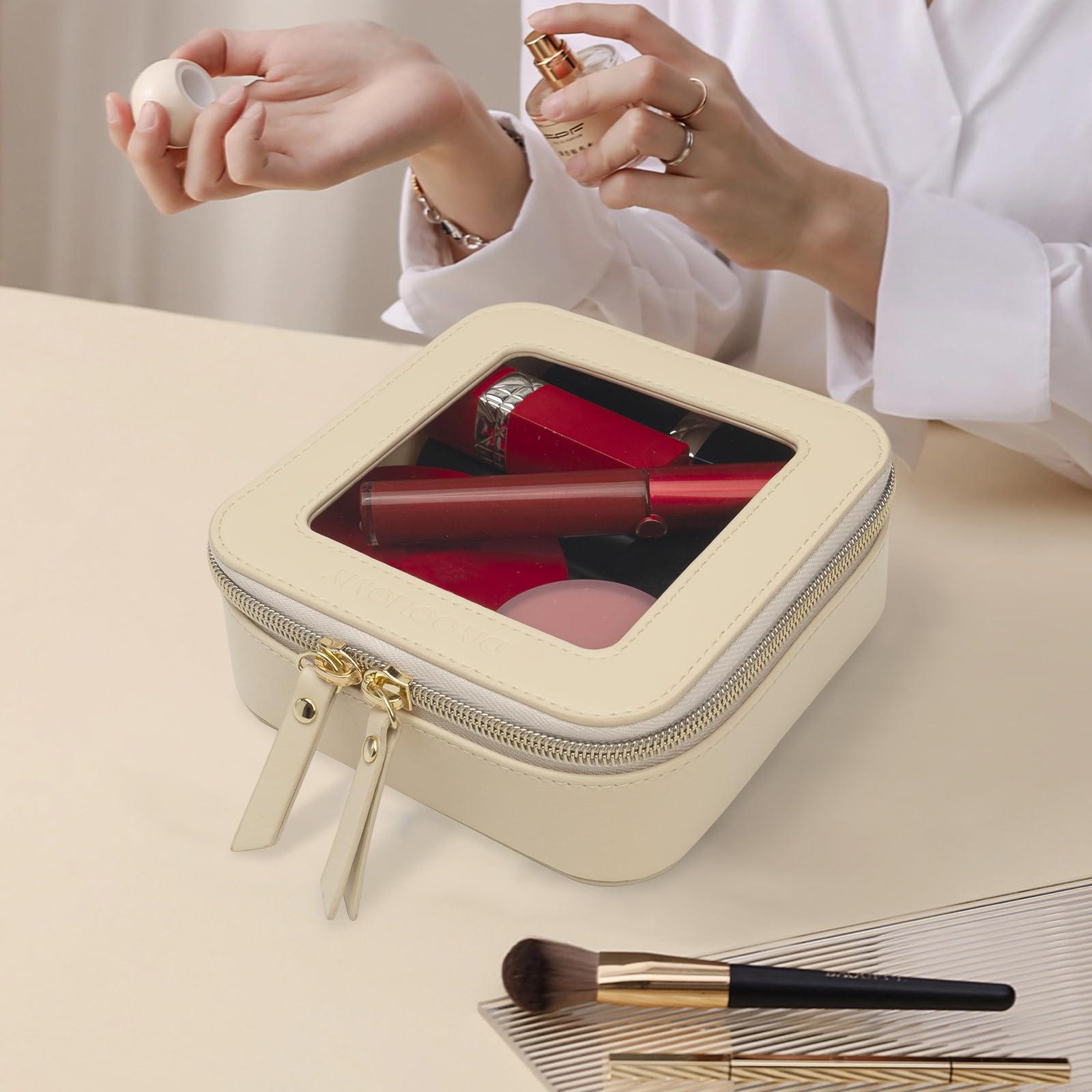 DIYOOHOMY DIYOOHOMY Clear Makeup Bag with Zipper, Black Travel Calpak Toiletry Bag for Women, Mini Leather Cosmetic Organizer Case, Small Portable Purse Pouch