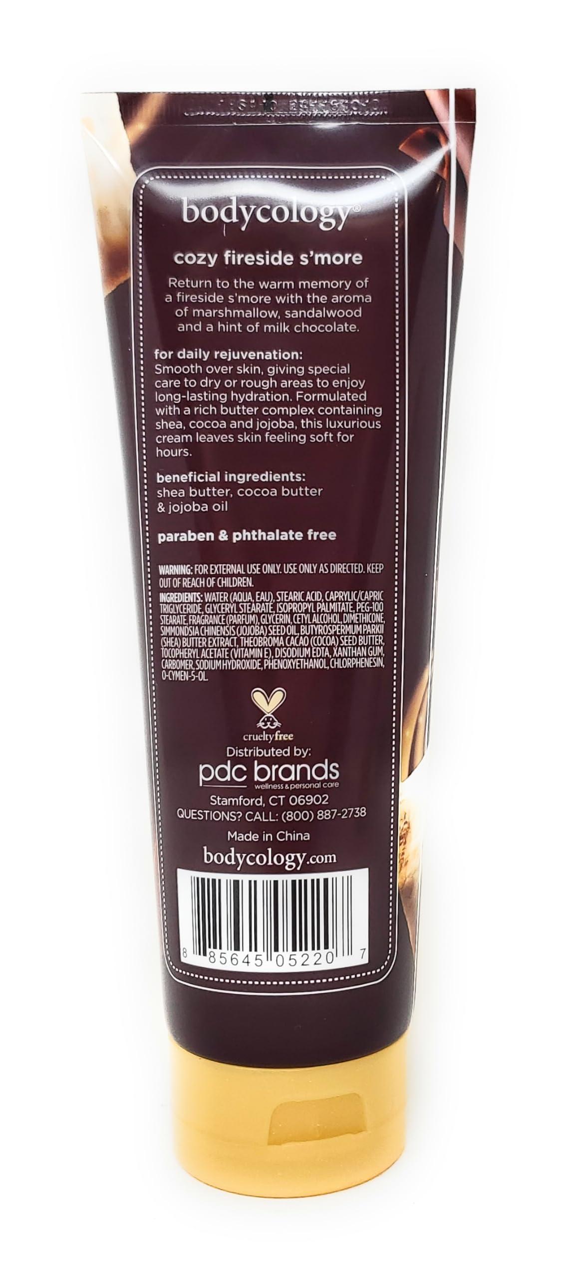 Bodycology Cozy Fireside S\'more 2 in 1 Body Wash & Bubble Bath 16 fl oz & Cozy Fireside S\'more Butter Body Cream 8 oz (Pack of 2)