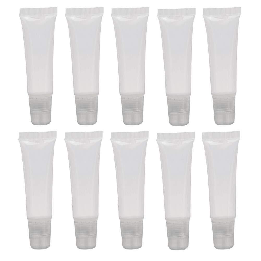 SYBL 10Pcs Empty Clear Plastic Tubes - Mini Empty Refillable Soft Squeezable Cosmetic Containers Tubes Jars For Storing DIY Lip Balm Lip Gloss Sample With Inner Plug size 10ML