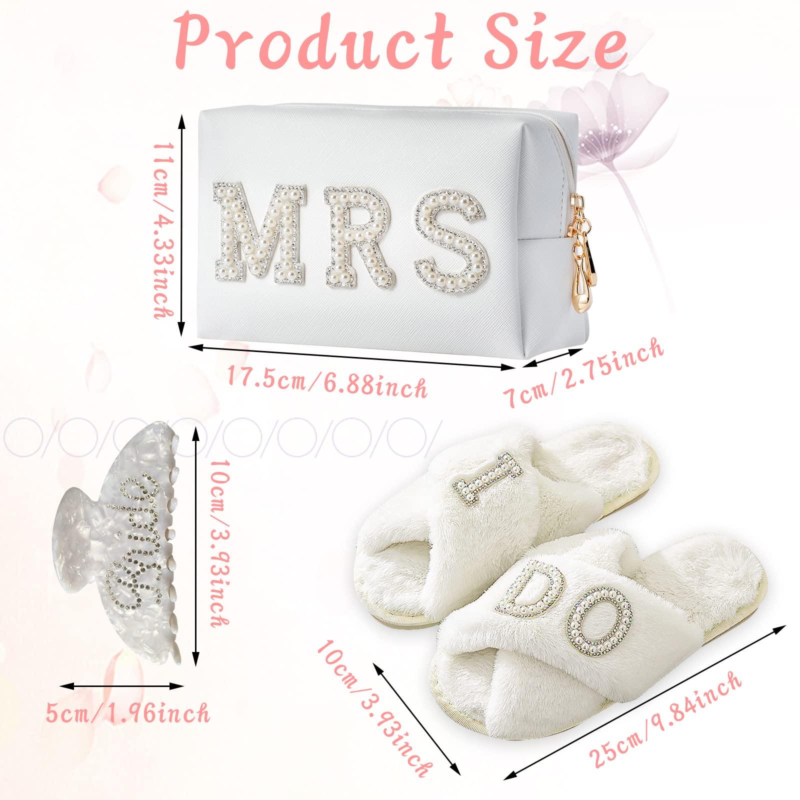 Tkifoda Tkifoda Bride To Be Gift Set Bride Makeup Bag I Do Bride Slippers Bride Robe Bride Hair Clip Bride Gifts Wedding Gifts (Slippers+Makeup Bag+Clip)