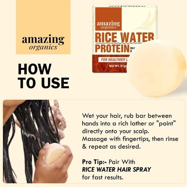 AmazingOrganics Rice Water Hair Growth Bar - Nourishing Shampoo Alternative, Organic Ingredients