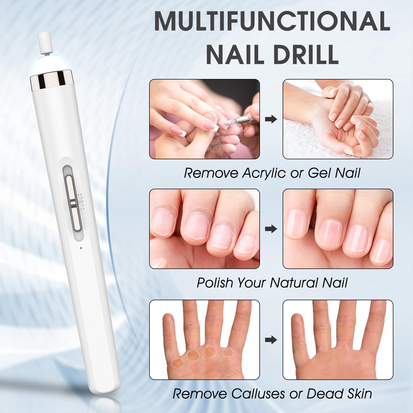 MMK MMK Electric Nail Drills with LED Light5 in 1 Electric Nail FileProfessional Pedicure Tools for Feet4 Speed Cordless Nail Drill Care Hand and Foot Electric Remover Care Your Skin and Nail White