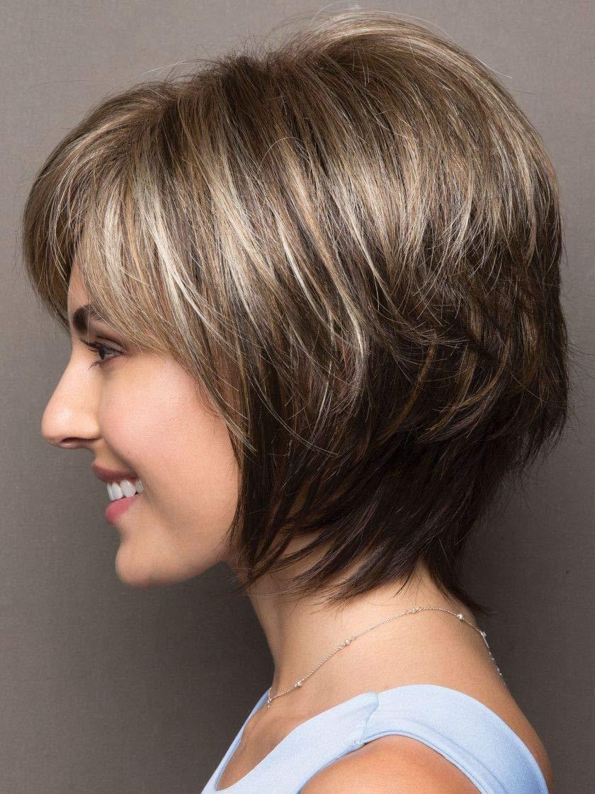 Noriko Maxwigs Reese Monofilament Part Color Creamy Toffee Rooted - Women\'s Tousled Bob Synthetic Short Choppy Layers Side Fringe Bundle with Wig Comb, MaxWigs Hairloss Booklet