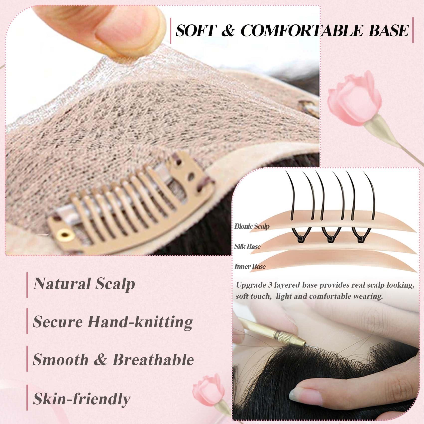 POWERASIA POWERASIA Hair Toppers for Women Real Human Hair Extensions with Thinning Hair No Bangs Wiglets Upgrade 3.9x4.7Inch Silk Base Clip ins Hair Pieces 150% Density Remy Hair Wig Topper #1 Jet Black