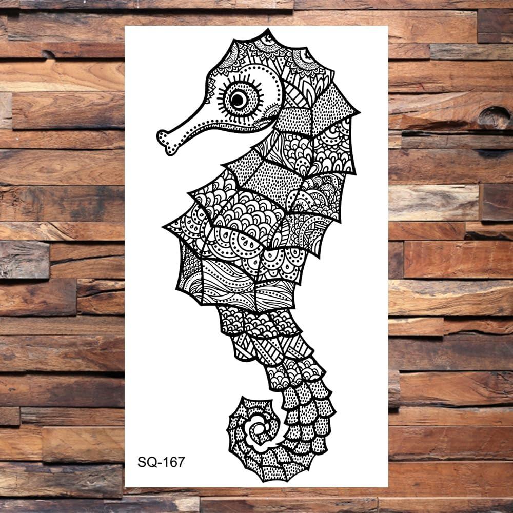 Generic Black Tortoise Turtle Temporary Tattoos For Women Adults Seahorse Mandala Whale Dream Catcher Tattoo Sticker Body Tatoos