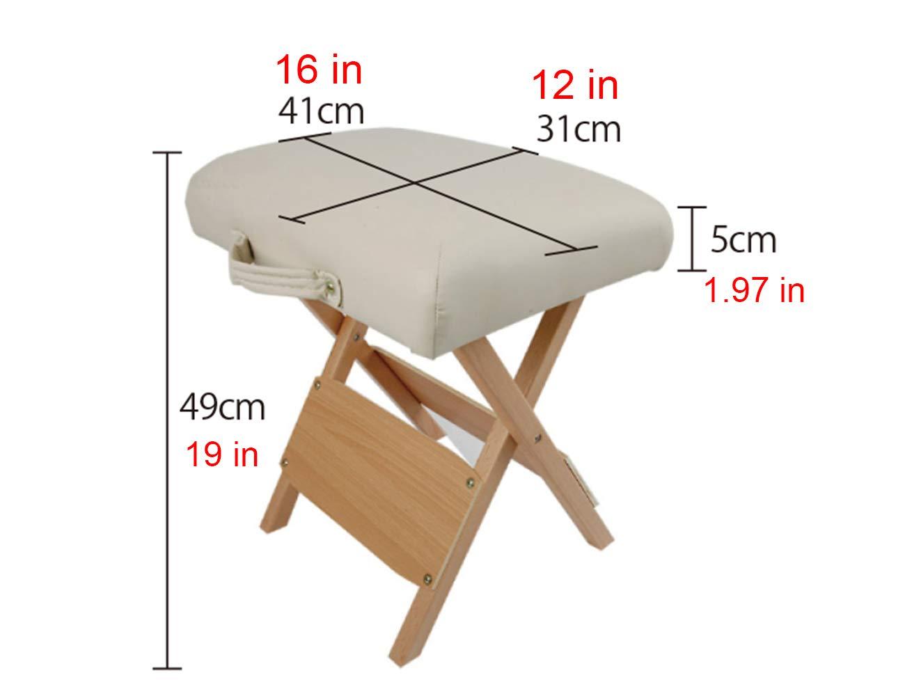 Elitzia Elitzia Convenient Wooden Folding Stool SPA Beauty Salon Beautician PU Sponge Soft Hand-Held Portable Travel to Folding Low Stool Comfortable Working Wood Foldable Chair Home ET20646 (Creamy-White)