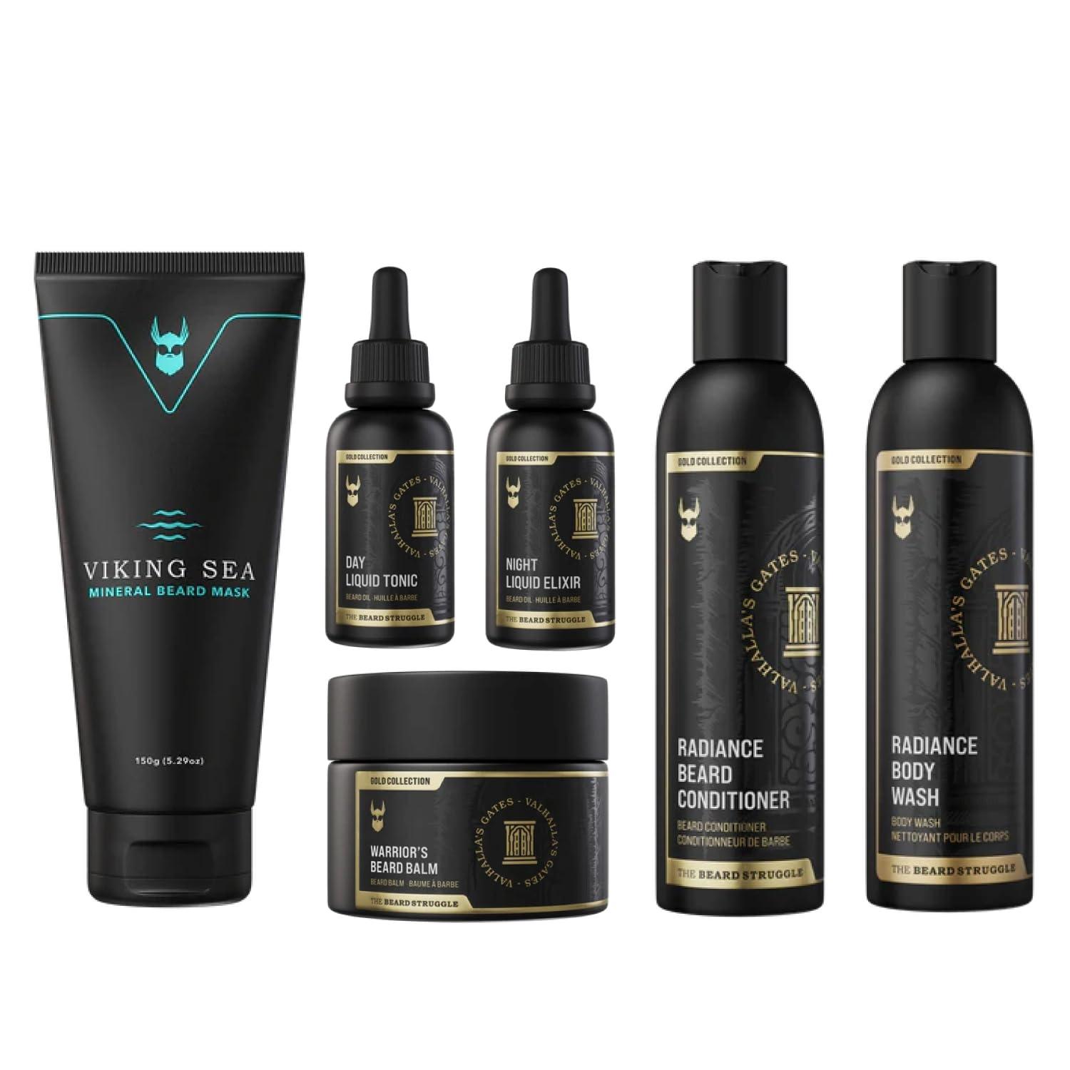 The Beard Struggle The Complete Beard Growth Kit by Beard Struggle - Mens Grooming Kit with Balm, Mask, Conditioner, Wash & Oils - Valhalla\'s Gates, Gold Collection