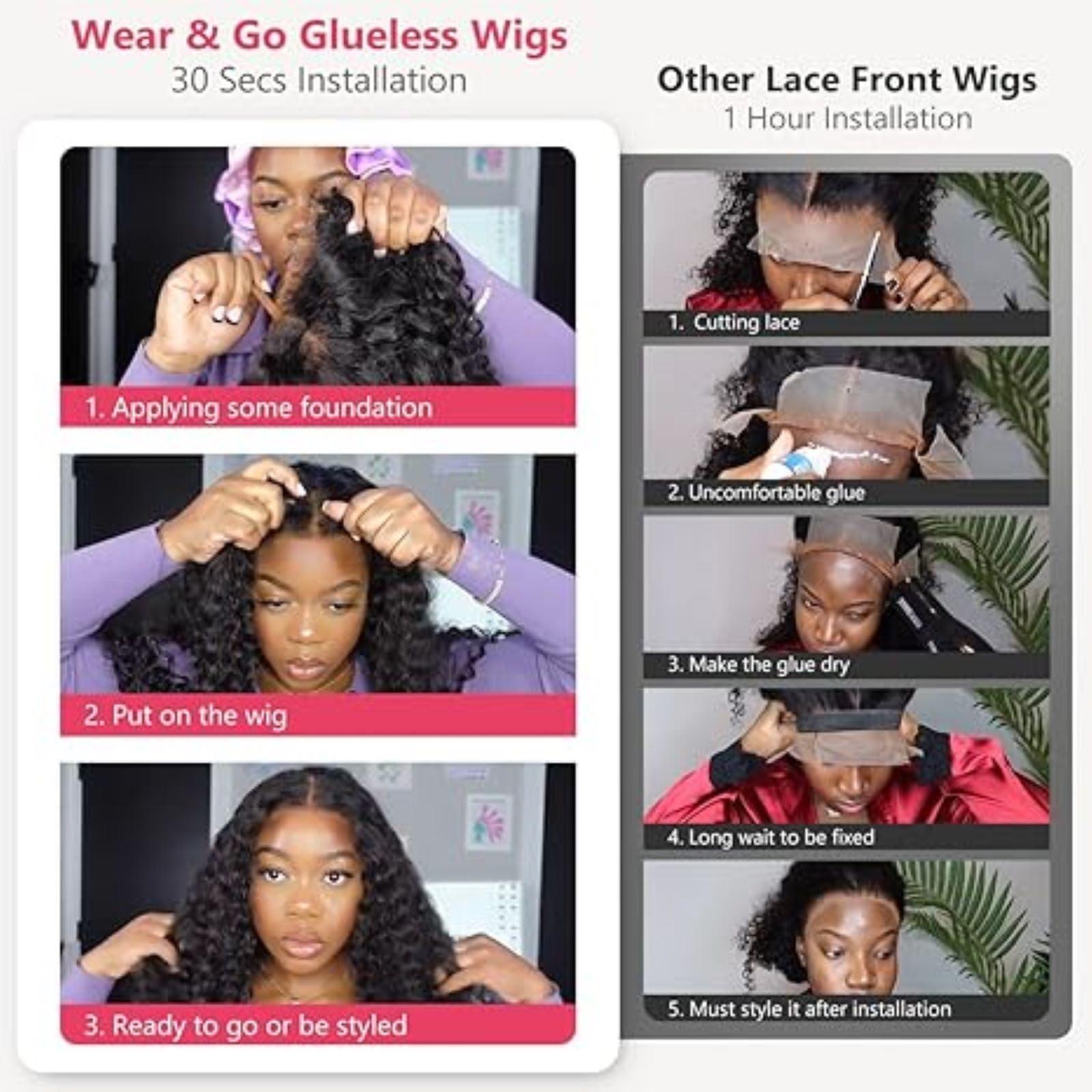 FleurraKa FleurraKa Glueless Wig Real Hair Pre Cut Pre Cut Curly Hair For Beginners Short Deep Curly Bob Wig HD Lace Closure Wig