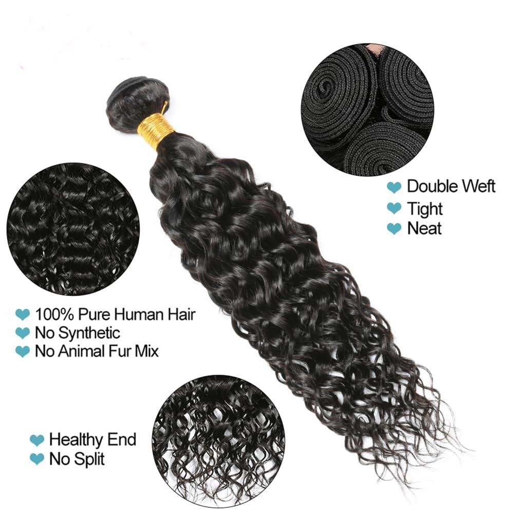 Borchan Water Wave Bundles Brazilian Water Wave Human Hair 3 Bundles Ocean Wave Bundles for Black Women 100% Unprocessed Virgin Human Hair Bundles Human Hair Bundles Water Wave Hair Extensions 12 14 16 Inch