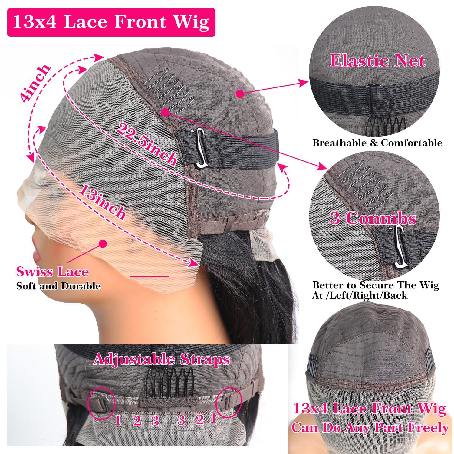 mengkai mengkai 34 Inch Straight Lace Front Wigs Human Hair Pre Plucked Bleach Knots Hairline Glueless 180% Density 134 HD Lace Front Wigs Human Hair Straight Human Hair Wigs for Women with Baby Hair