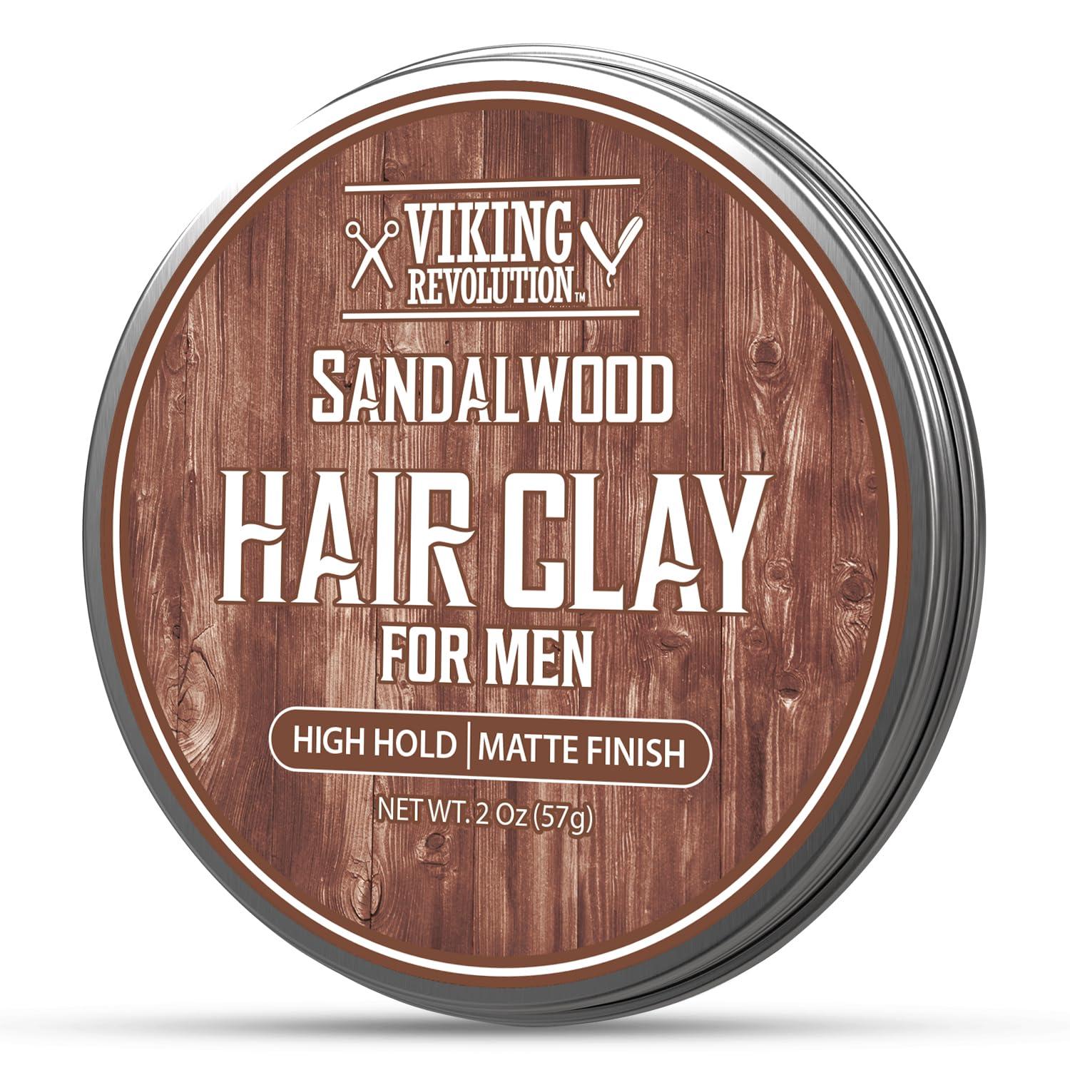 Viking Revolution Viking Revolution Sandalwood Hair Clay for Men - Matte Finish Mens Hair Clay - Texturizing Clay Hair Product Men with Jojoba and Vitamin E - Clay Pomade for Men Effortless Hair Styling Cream (2 oz)