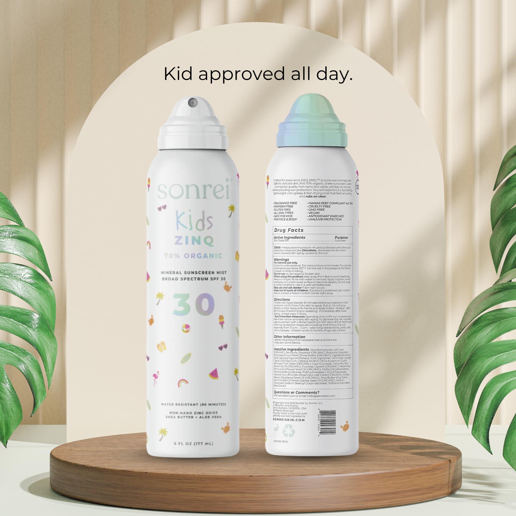 Sonrei Sonrei Kids ZinQ Organic Mineral Mist Sunscreen | SPF 30, Broad Spectrum, Water-Resistant | Vegan, Reef Safe, Eco-friendly | 6.0 fl. oz. 2-Pack