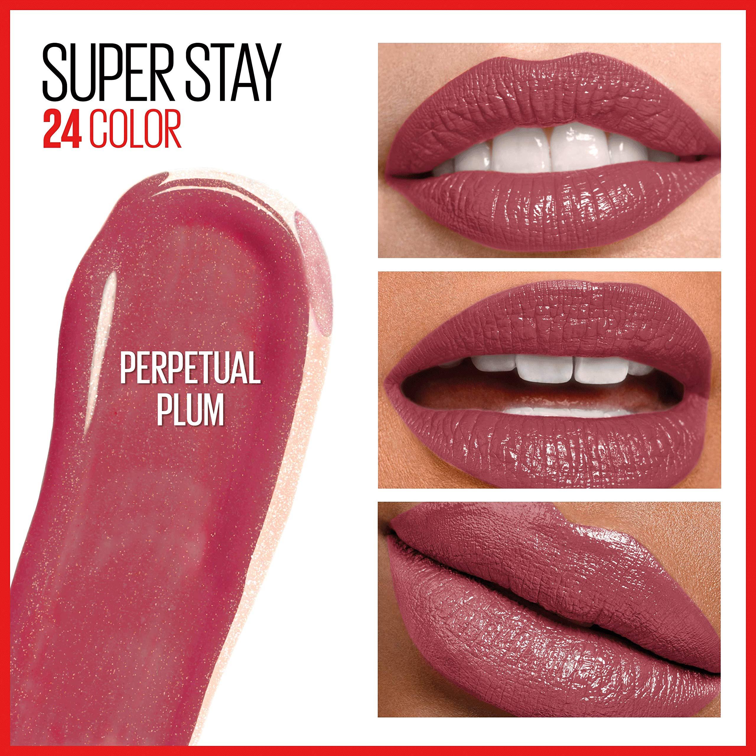 MAYBELLINE MAYBELLINE Super Stay 24 Liquid Lipstick 2-Step Makeup with Moisturizing Balm, Infinite Petal Pink and Perpetual Plum Purple, 1 Count Each