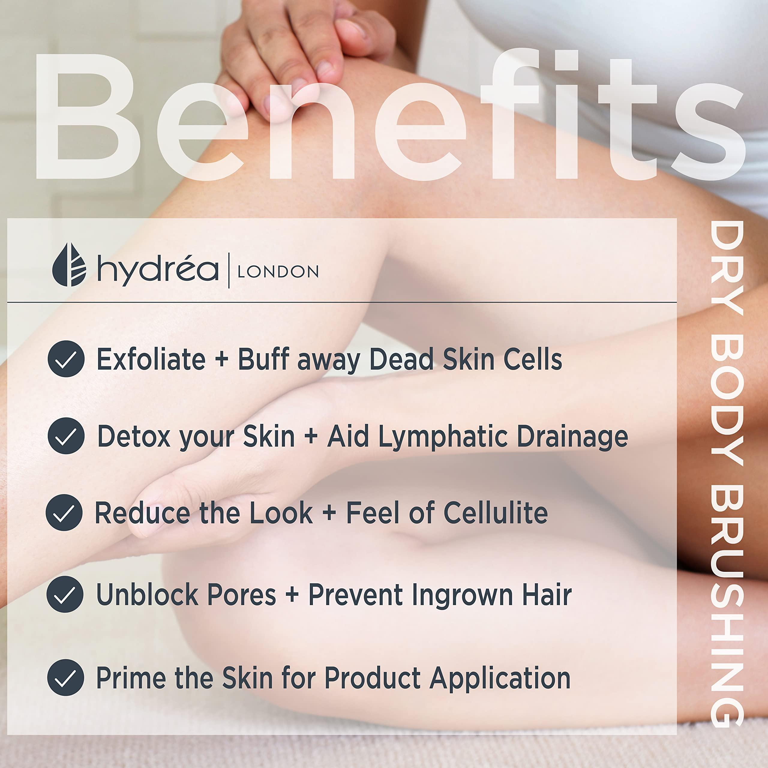 Hydrea London Hydrea London Body Brush  Long Handled Exfoliating Dry Skin Brush with Natural Bristle, Dry Brush Cellulite Remover, Helps Improve Lymphatic Drainage - FSC Certified Beechwood.