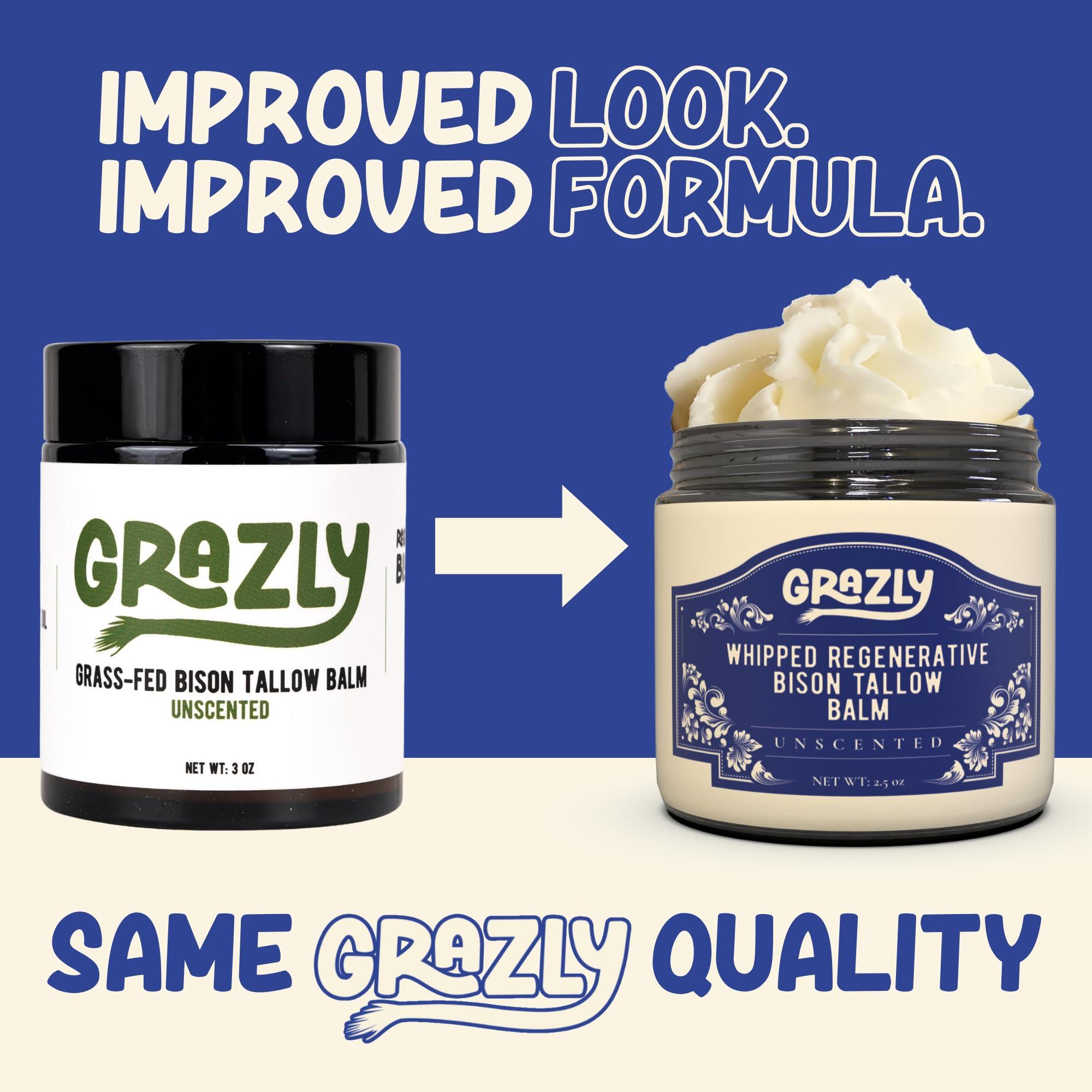 Grazly Grazly Unscented Manuka Honey & Bison Tallow Balm  100% Organic, Grass-Fed Face & Body Moisturizer for Dry Skin, Acne-Prone Skin & Wrinkles  Ancestral Formula with Coconut Oil, Raw Beeswax  3oz