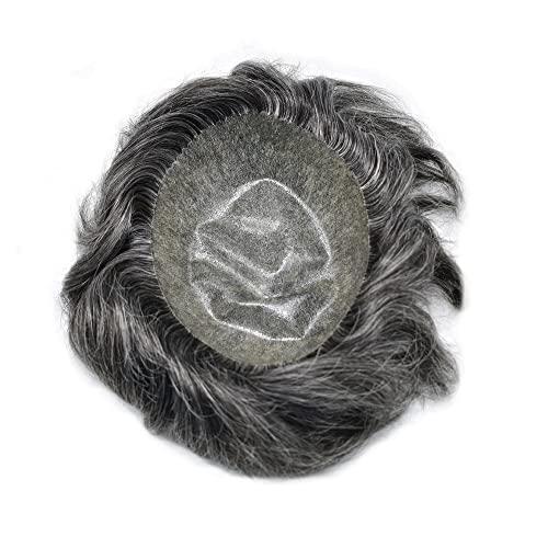 Generic Toupee for Men Hair Replcement System Mens Toupee Full Poly Thin Skin Human Hair Piece All PU Injection Toupee Hair Systems (8X10", 1B40 1B# OFF BLACK WITH 40% SYNTHETIC GREY)