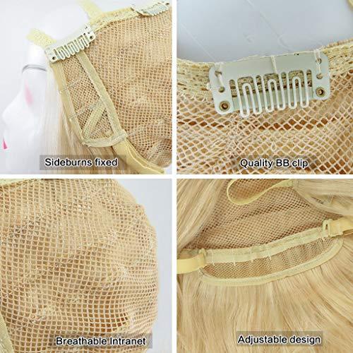 RemeeHi RemeeHi Wavy 5 Clips Hairpieces Hair Extension U Part 3/4 Half Wigs with Adjustable Straps Real Human Hair for Women 16 Inch 27/613# Flax& Blond 140g