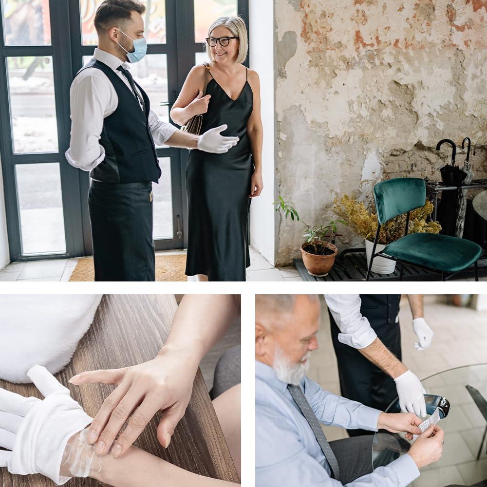 BWEISSTH 24 Pcs (12 Pair) White Cotton Gloves for Dry Hand Moisturizing Cosmetic Eczema Hand Spa and Coin Jewelry Inspection, Checking Gloves,Serving Gloves Stretchable Lining Gloves Moisturizing Gloves