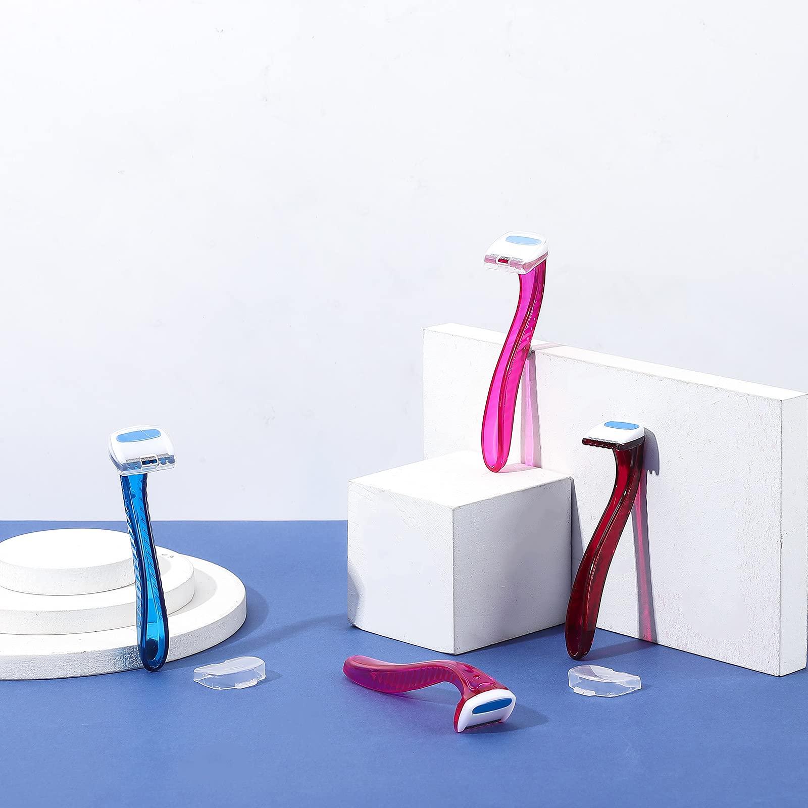 Honoson Honoson 12 Pcs Disposable Bikini Razors for Women Bikini Line Trimmer Shaver Small T Type Razor Durable Travel Accessories Pubic Hair Removal Beauty for Body Cosmetic Tool(Dark Blue, Rosy, Dark Pink)