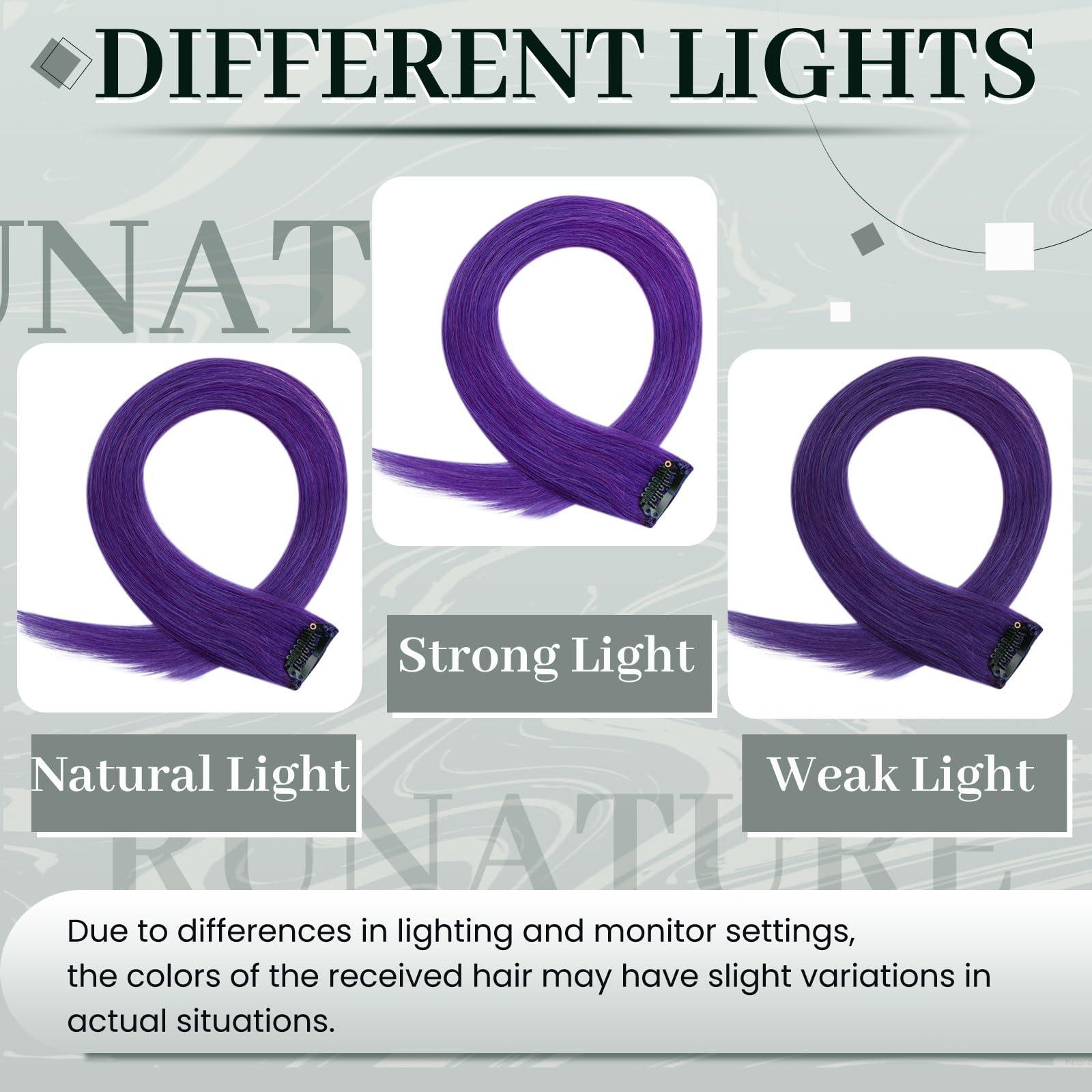 RUNATURE RUNATURE Bundles 22 Inch Purple and Hot Pink Hair Extensions Real Human Hair Clip ins 25g 5pcs