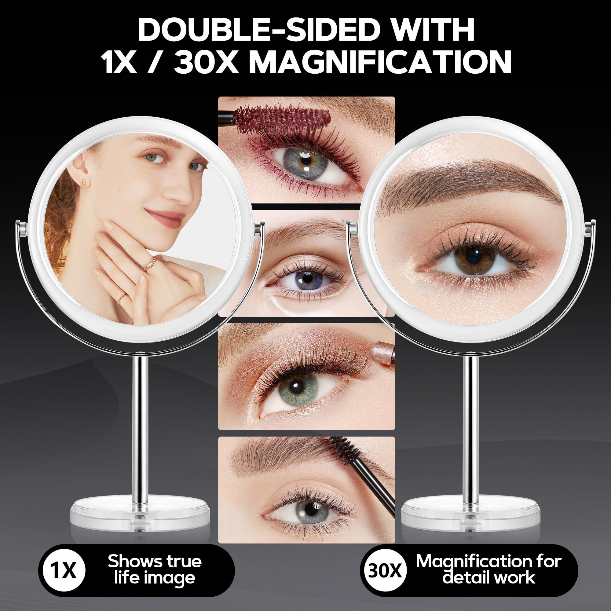 MIYADIVA MIYADIVA Makeup Mirror, 30X Magnifying Mirror for Desk, 1X/30X Table Mirror with Stand, Double-Sided Vanity Mirror, Travel Makeup Mirror with Magnification, Desk Mirror for Home and Office 8 in