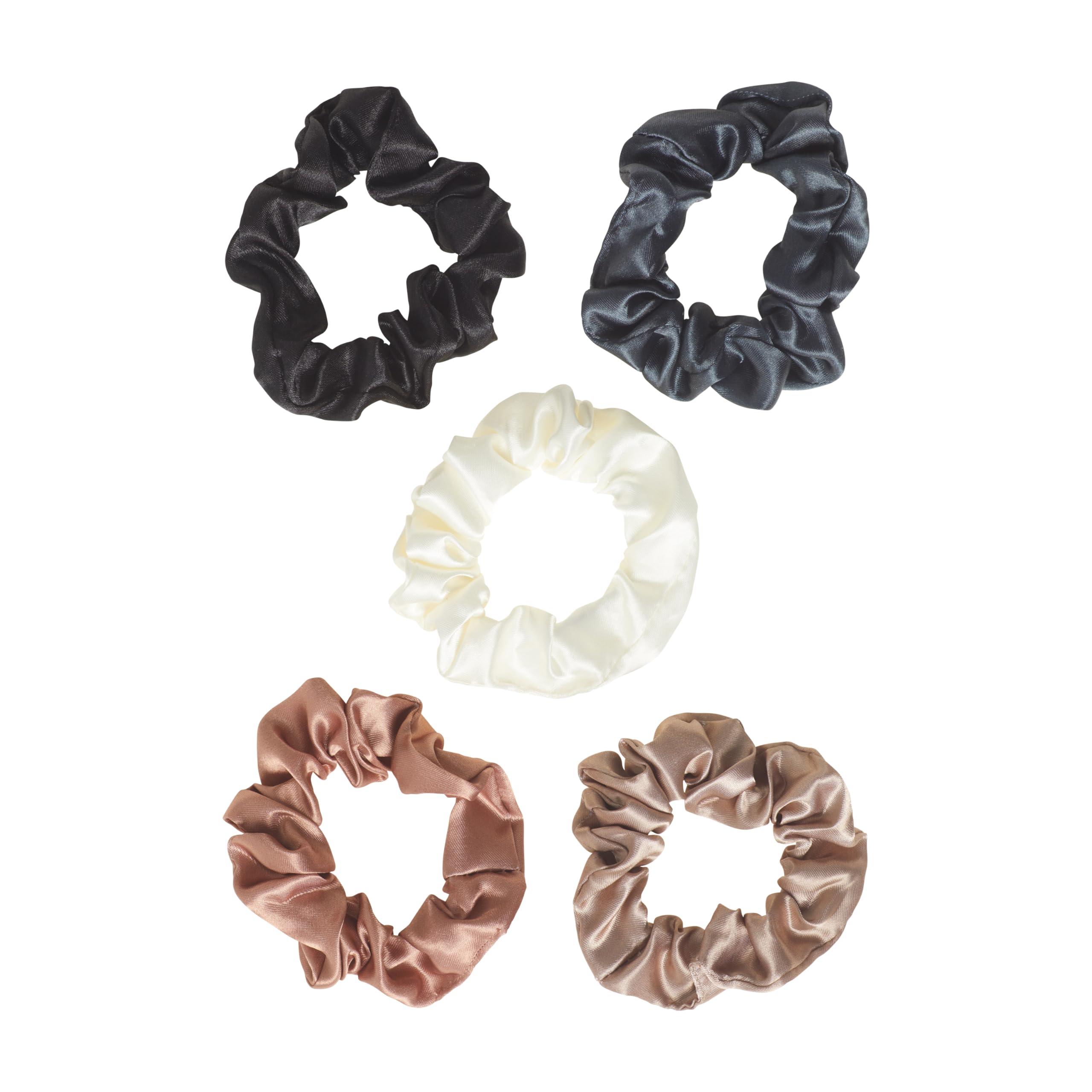 GOODY Goody Ouchless Satin Scrunchies - 5 Ct, Neutral Tones, Damage-Free Hold, Soft Overnight Hair Scrunchies to Sleep In, Gentle Hair Accessories for Women & Men, All Day Comfort, All Hair Types