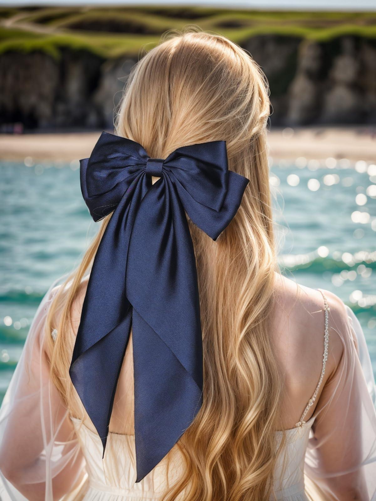 LFOUVRE LFOUVRE 6pcs Ribbon Hair Bows for Women and 1pc Navy Bow Hair Clip
