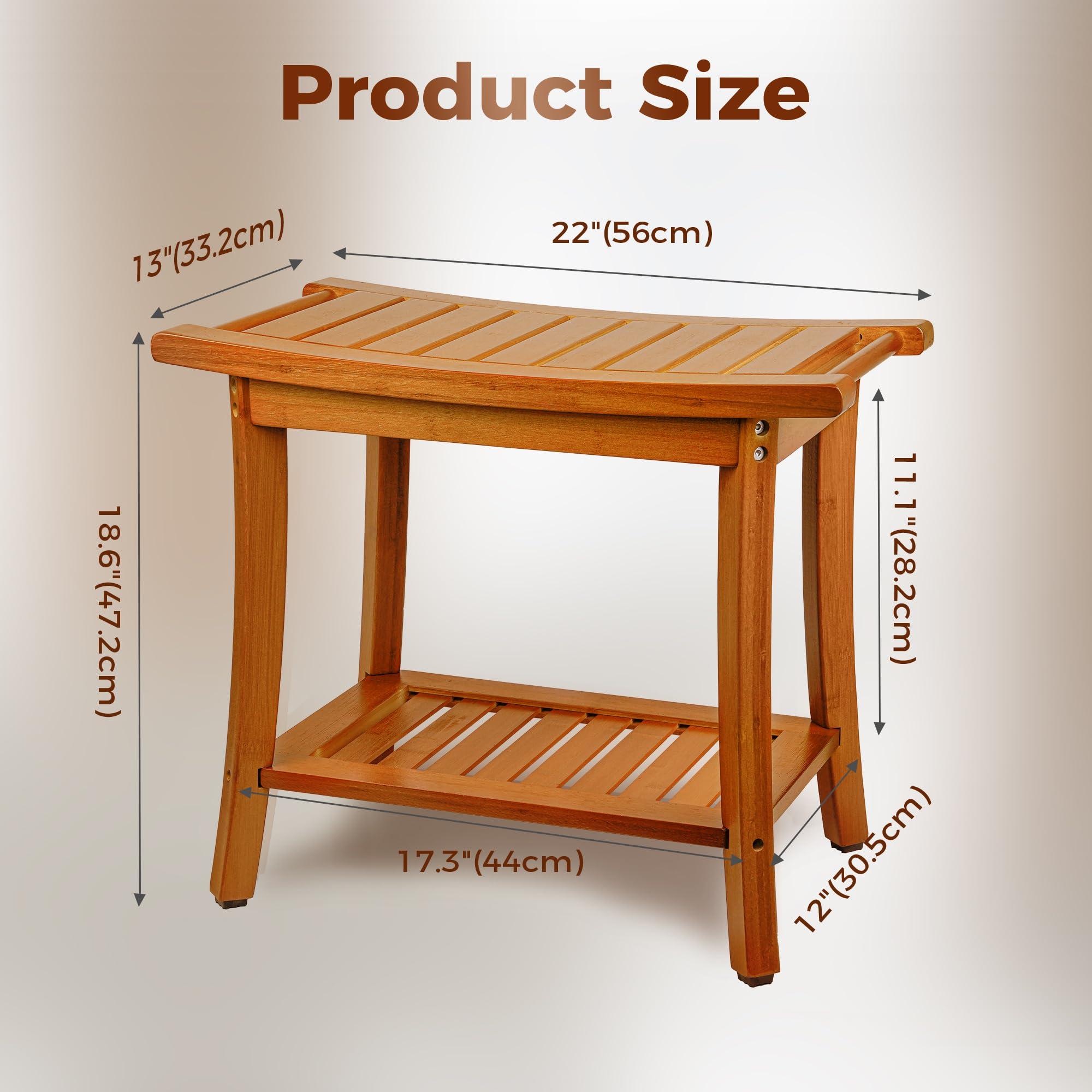 Utoplike Utoplike Teak Shower Stool for Shaving Legs,Bamboo Shower Bench with Storage