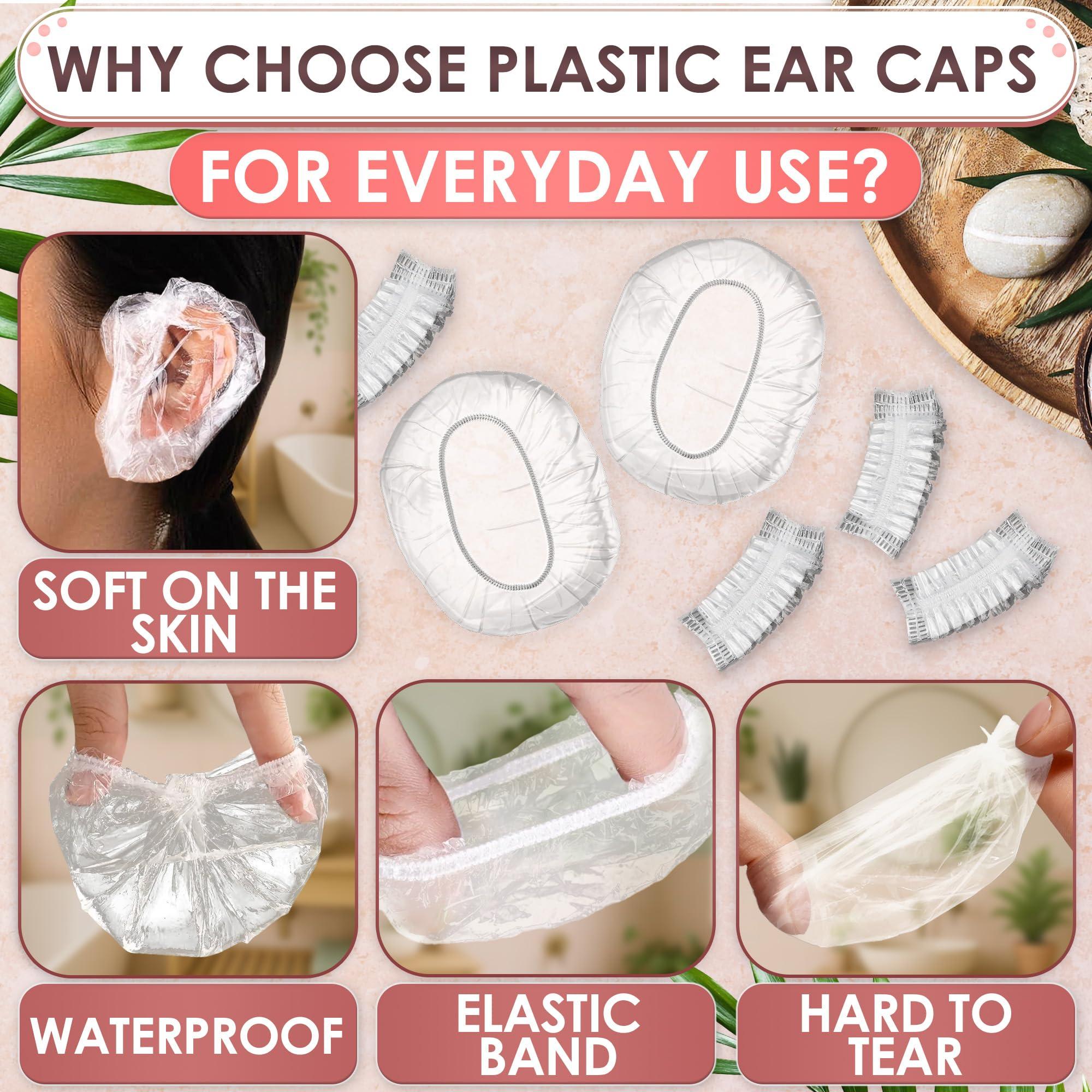 DIMROM 200 Pack Ear Covers for Shower - Disposable Ear Covers for Hair Dye Shower Ear Covers Ear Shower Caps for Adults - Ear Caps for Shower Plastic Ear Covers for Showering Waterproof Ear Covers for Shower