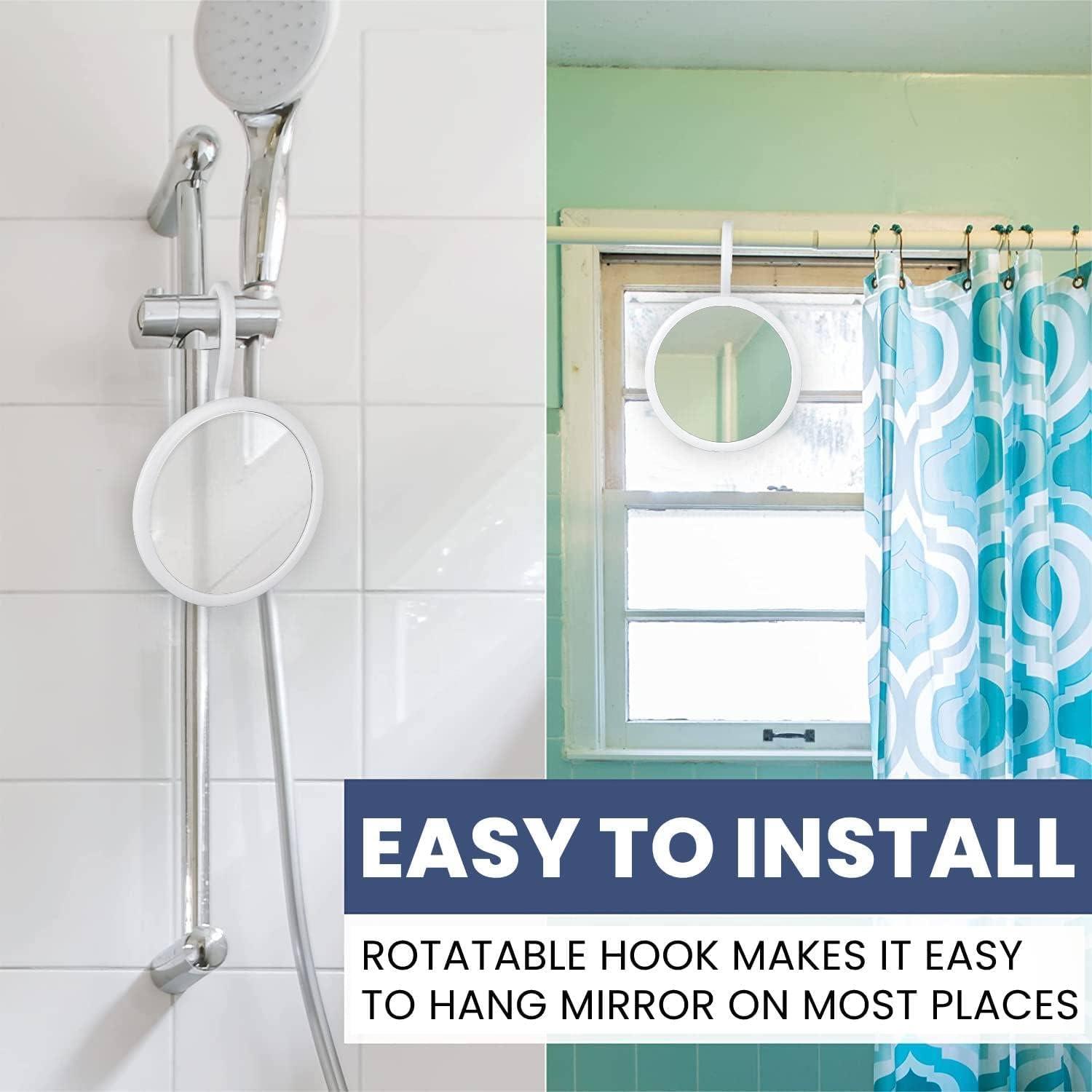 MIRRORVANA MIRRORVANA Hangable Round Fogless Shower Shaving Mirror with 360 Swivel Rotatable Hook for Hanging and Bonus Anti-Fog Spray - Anti Fog and Shatterproof Surface, 6.7" Diameter