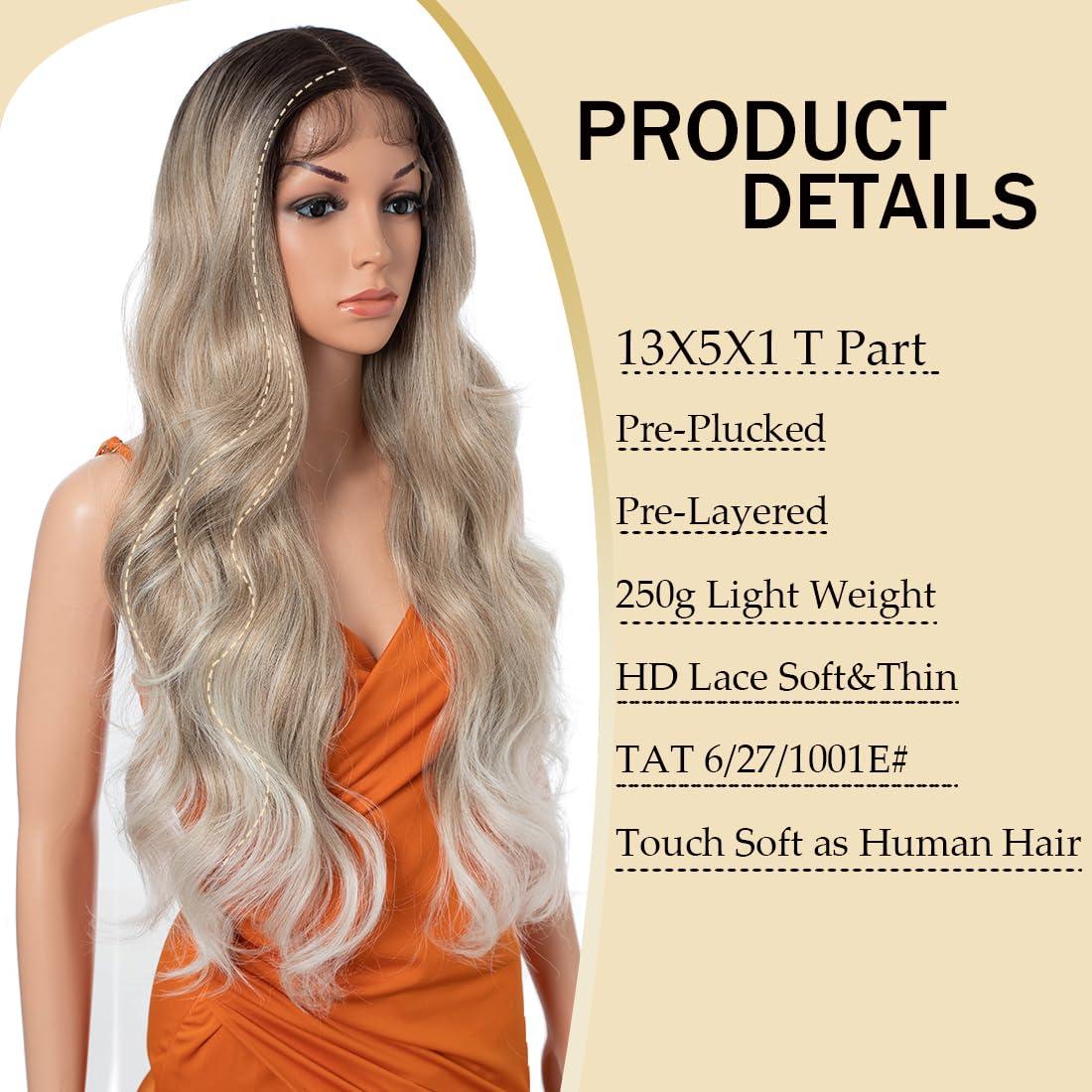 N BLE STAR N BLE STAR Body Wave Wig Lace Front Wig Pre-Plucked HD Glueless 13X5X1 Synthetic Lace Front Wigs for Women 180 Density 30 Inch Synthetic Wig (TAT 6/27/1001E)