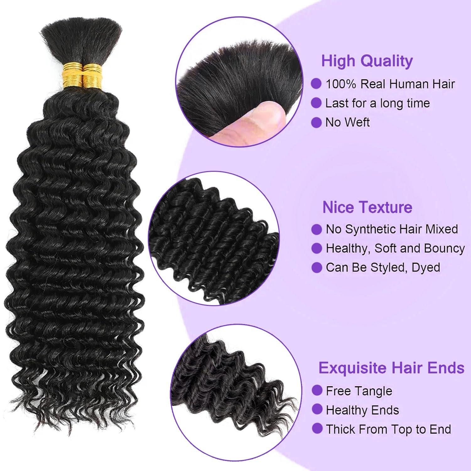 GYAJEP Human Braiding Hair For Boho Braids 2 Bundles Deep Wave Bulk Human Hair for Braiding 100g/pack Wet And Wavy Human Braiding Hair Extensions No Weft Brazilian Virgin Curly Human Braiding 18 Inch