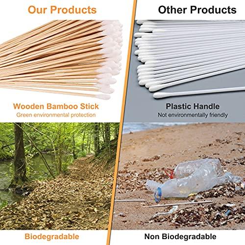 kangbaobei 200PCS Cotten Swab Applicators, 6 Inch Long Wooden Cotton Swabs - Cleaning Gun Sterile Medical Q Sticks Tips Applicator With Wood Handle - Makeup & Ear Cleaner Remover Tools - For Ceramics, Jewelry