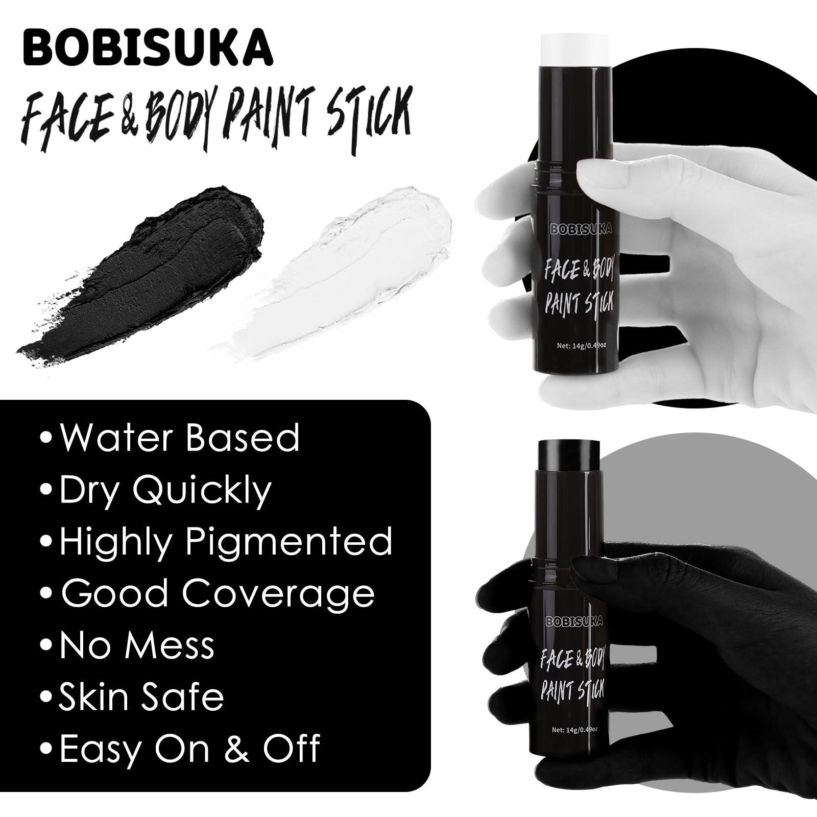 BOBISUKA BOBISUKA Black & White Face Body Paint Stick Eye Black Sticks for Football Sports Water Based Face Painting Kit Quick Drying Foundation Makeup for Halloween Clown Skeleton Vampire Cosplay SFX Costume