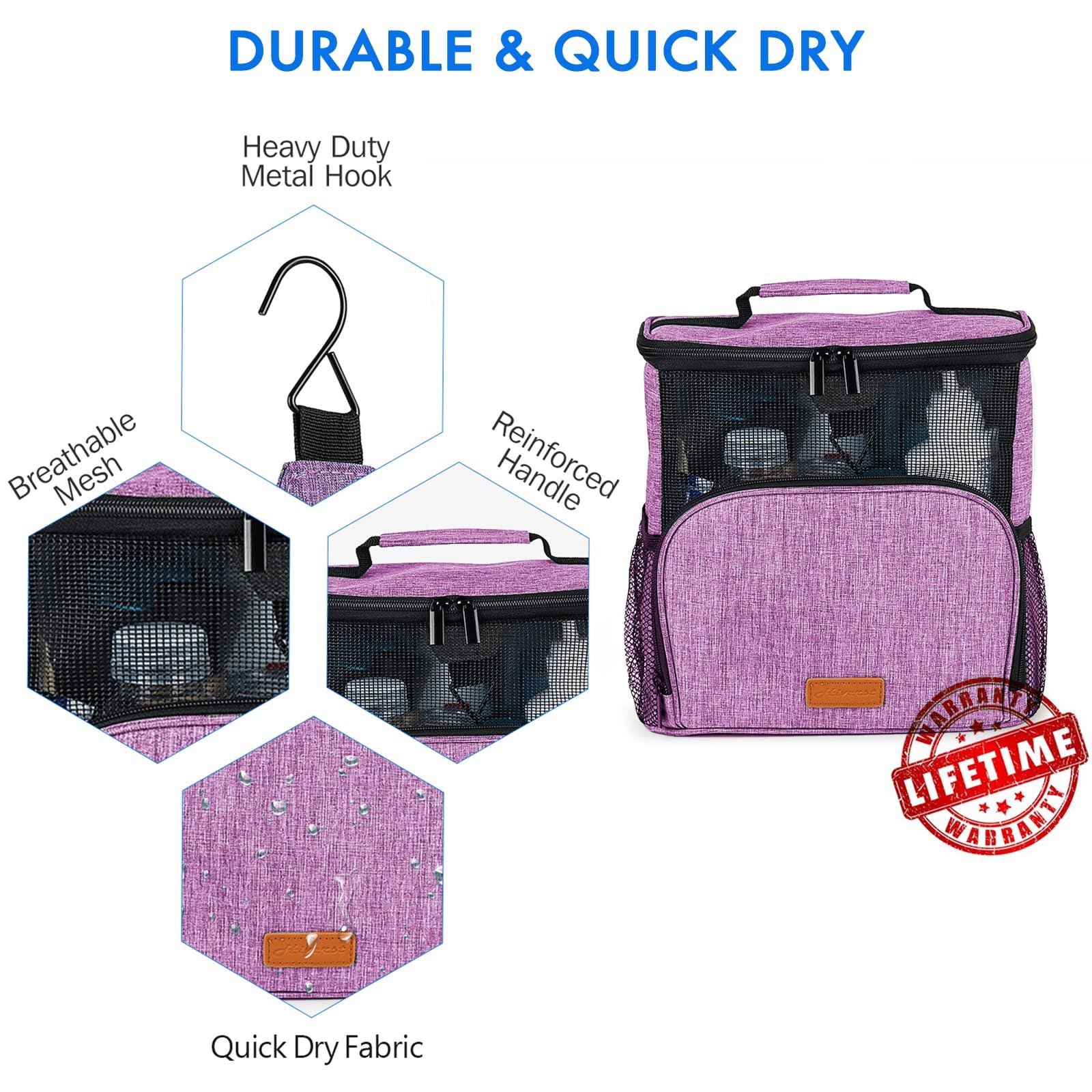 Hiverst Hiverst Hanging Toiletry Bag, Shower Caddy Tote Bag (Updated Version, Full Size Bottle Compatible), Bath Organizer for College Dorms, Gym, Camp, Women Men, with Funny Luggage Tag