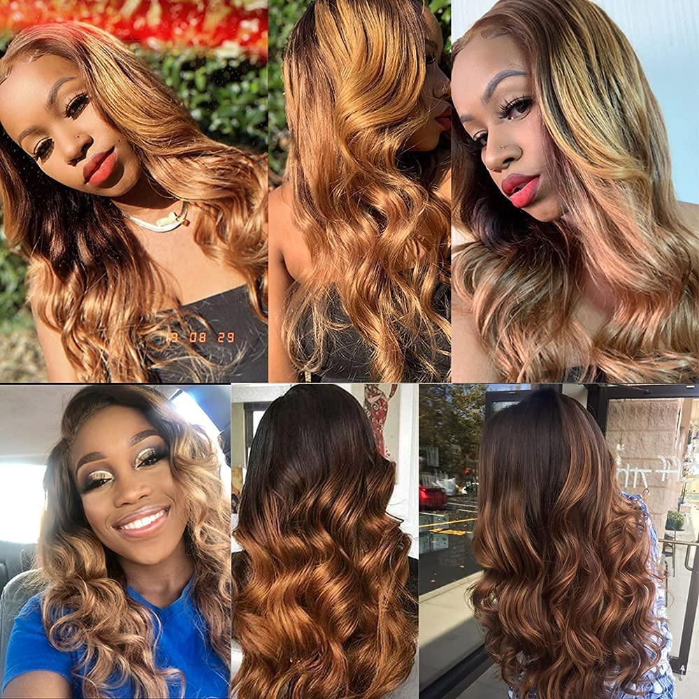 FASHION VILA 2 Tone Ombre Brazilian Human Hair Bundle Virgin Hair Body Wave One Bundles Human Hair Weave Body Wave Human Hair Extensions T4/30 Medium Brown/Medium Auburn(30 Inch)