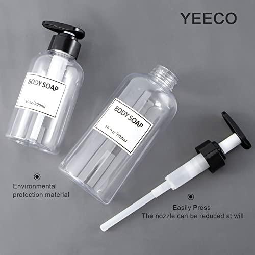 Yeeco Clear Shampoo and Conditioner Bottles,Yeeco Shampoo Pump Bottle Shampoo Bottles Dispenser with Waterproof Labels 16.9oz/500ml 3 Pack for Shampoo and ConditionerBathroom, Kitchen, Hotel