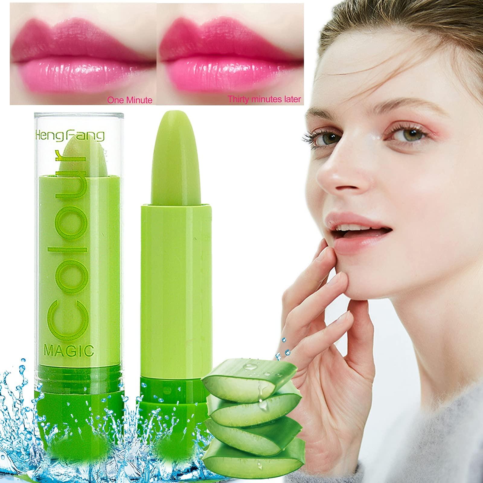 ZITIANY Clove And Hallow Lip Gloss Aloe Magic Lips Gloss Nutritious Change Long Color Balm Lasting Lip Lip Temperature Moisturizer Lipstick (Green) Watermelon Lip Balm